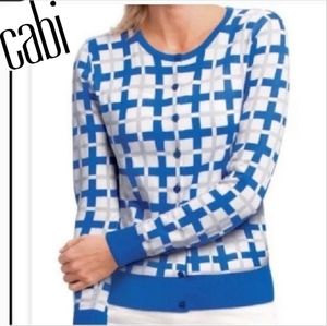 Cabi blue and white button striped sweater